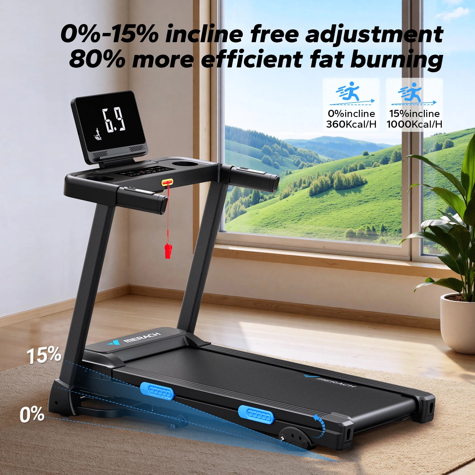 Alloy Steel Foldable Treadmill T12 Incline — Black | KIMLUD