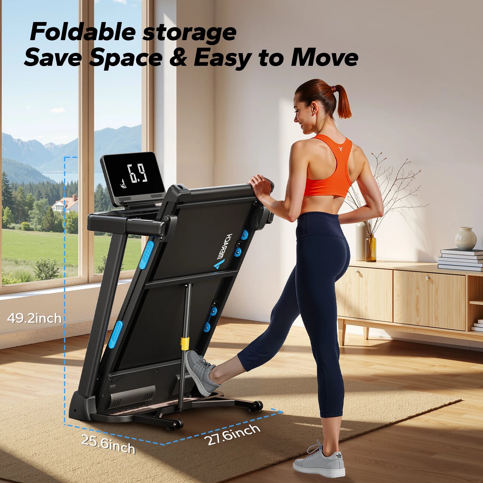 Alloy Steel Foldable Treadmill T12 Incline — Black | KIMLUD