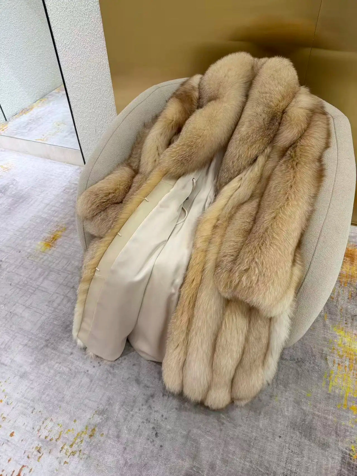 Long Coat – Fluffy Faux Fur – Beige | KIMLUD