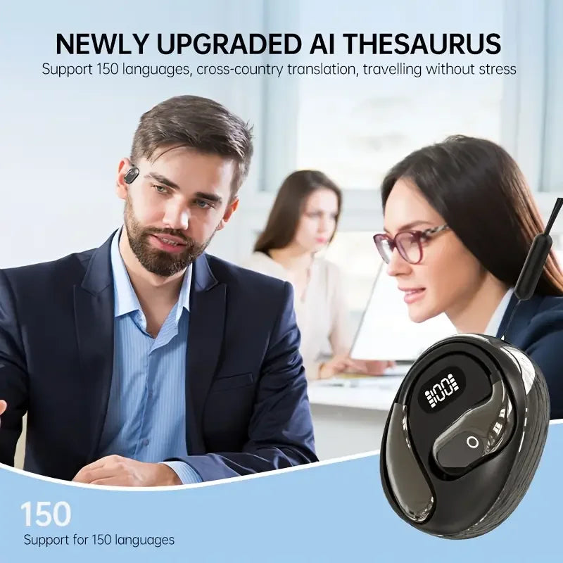 2025 new AI real-time translation headset, LED power display, 144 language translation headset, Type-C charging port