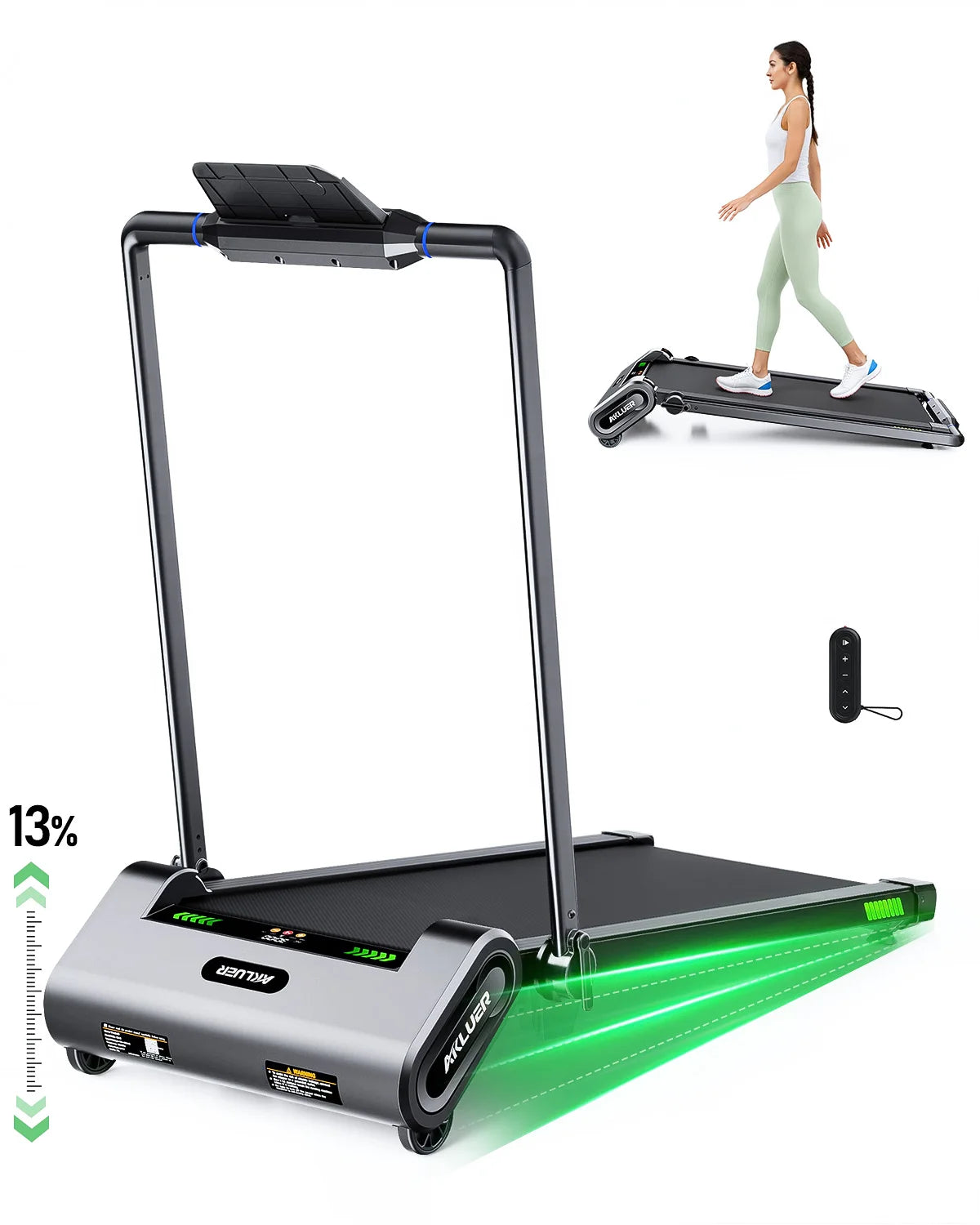 Aluminum Walking Pad Treadmill With Auto Incline — Black | KIMLUD
