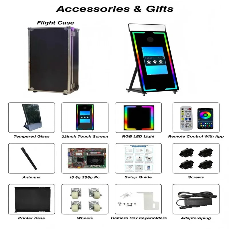 Mirror Photo Booth 65x43in LED Display — Silver | KIMLUD