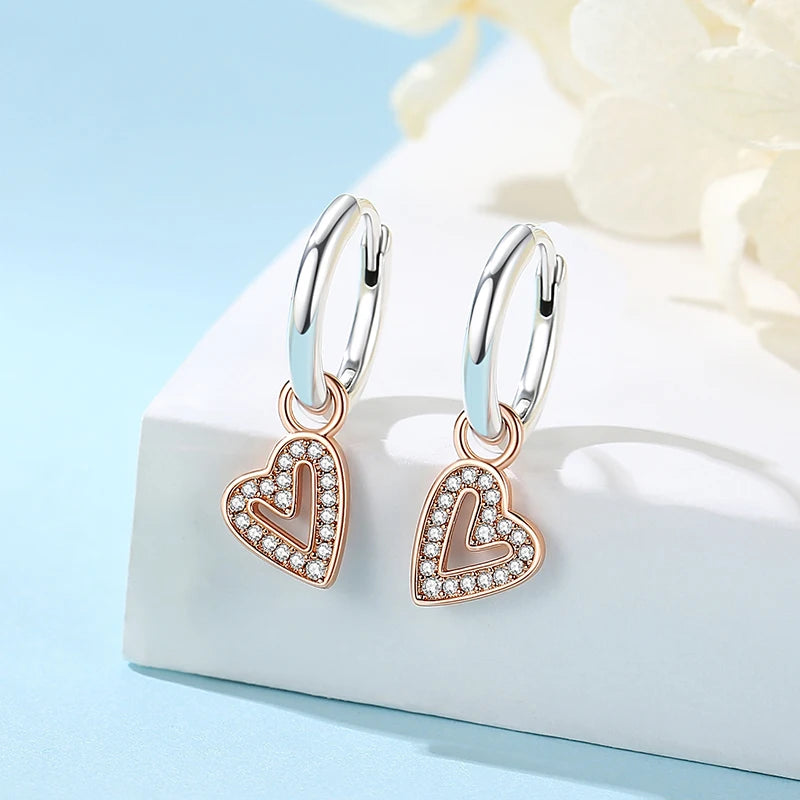 Sterling Silver Stud Hoop Earrings Crown Heart Bee — Rose Gold | KIMLUD