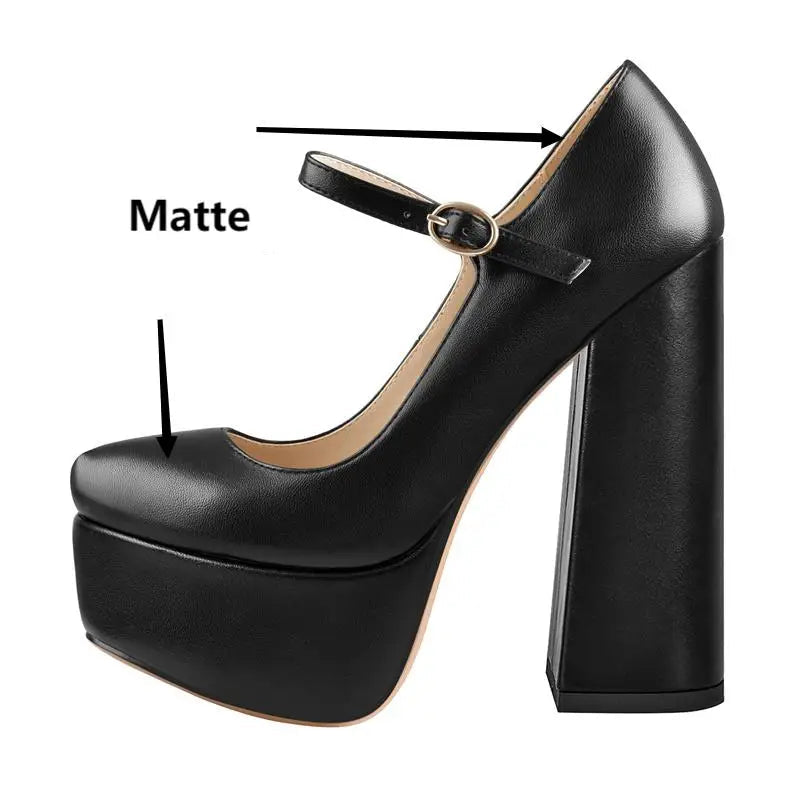Black high-heeled shoe with 'Matte' label on a white background