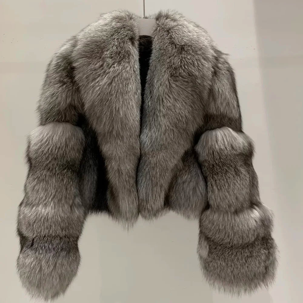 Top Luxury Full Pelt 100% Natural Riches Golden Island Fox Fur Skin Crop Top Coat