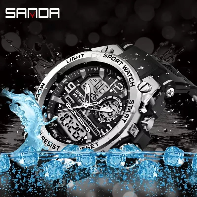SANDA 6024 2025 Top Brand Men's Digital Watches 5ATM Waterproof Sport Wristwatch Quartz Watch for Men Clock Relogio Masculino