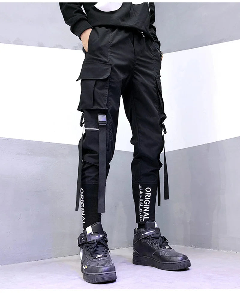 Harajuku Cargo Pants Techwear Joggers Multi Pocket Urban Streetwear Elements — Black | KIMLUD