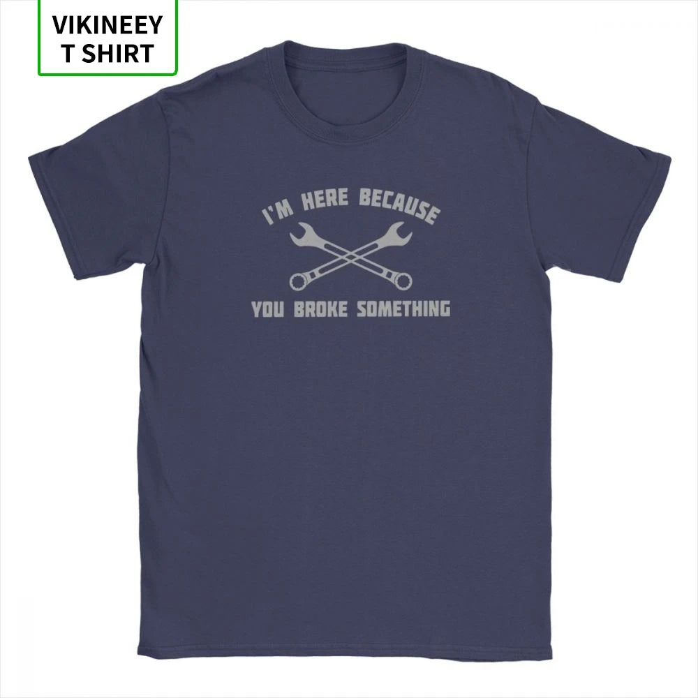 Men's T Shirt – Mechanic Car Print – Cotton Short Sleeve – Black | KIMLUD