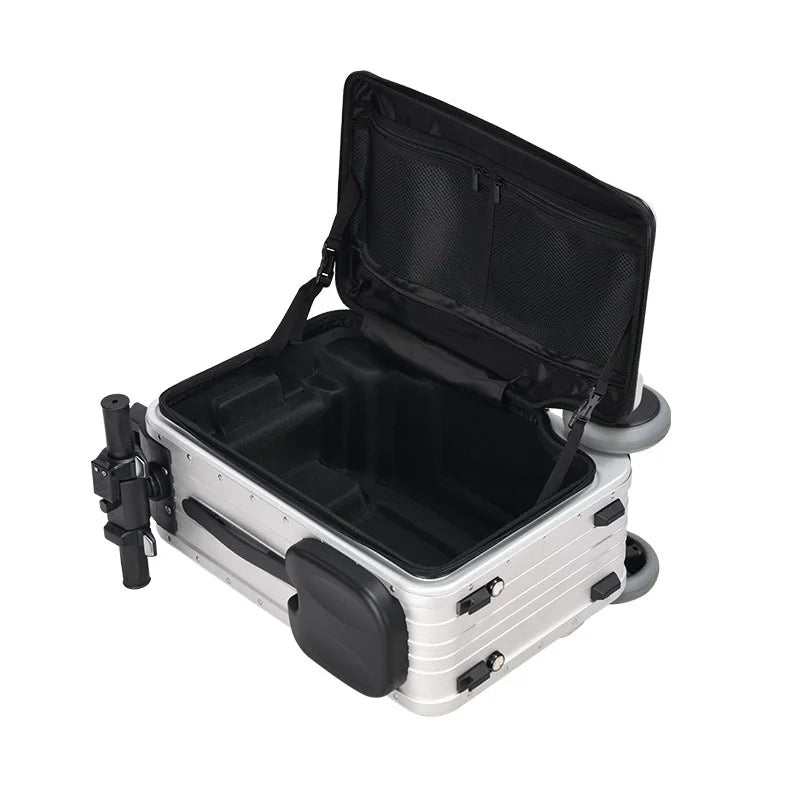 Electric Rideable Aluminum Alloy Suitcase With Built-In Seat And Ambient Light — Cobalt Blue | KIMLUD