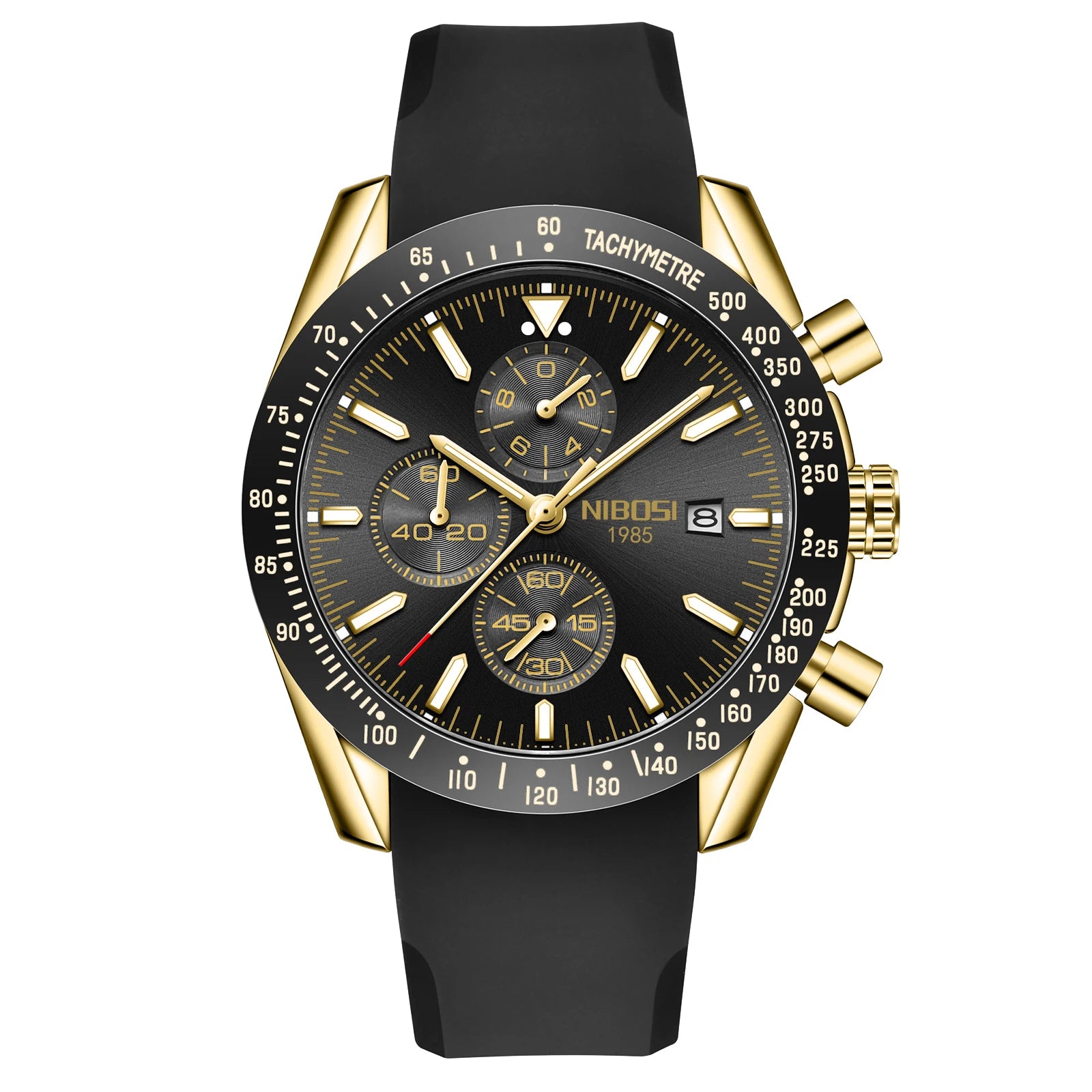 NIBOSI 2615 Business Style Men Watch Luminous Real Leather Band Wristwatch Silicone Strap Chronograph Quartz Watches