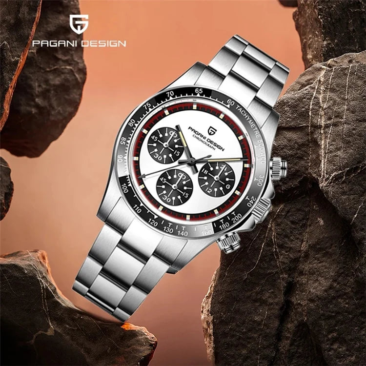 PAGANI DESIGN 1676 Classic Stainless Steel Men's Quartz Watch Ceramic Bezel Waterproof Clock Luxury Pagani Watch