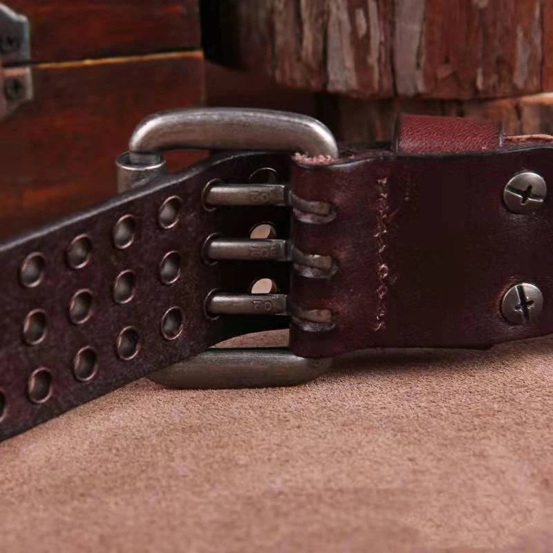 Studded Leather Belt Heavy Metal Style — Dark Brown | KIMLUD