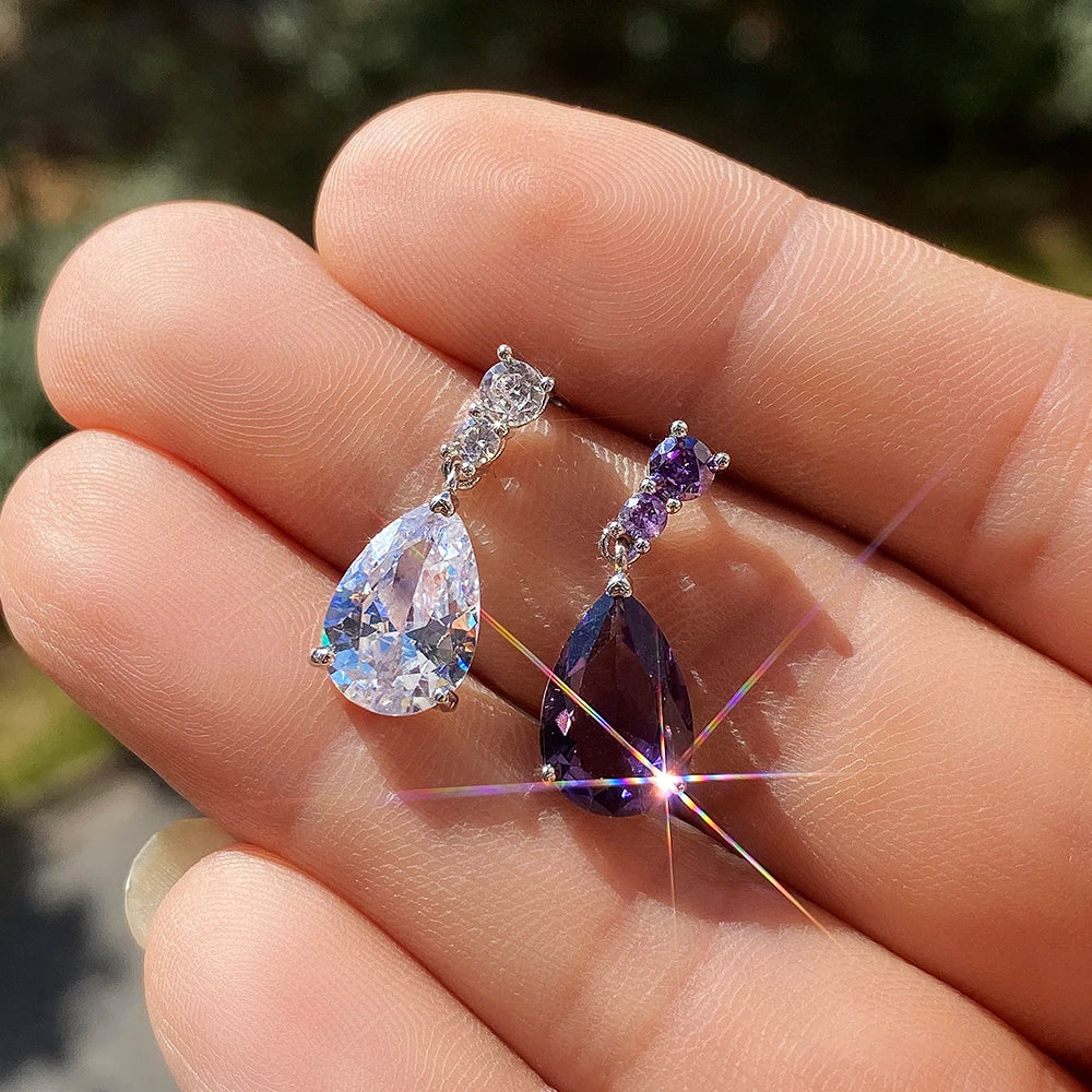Drop Earrings – Water Drop – Cubic Zirconia White/Purple | KIMLUD