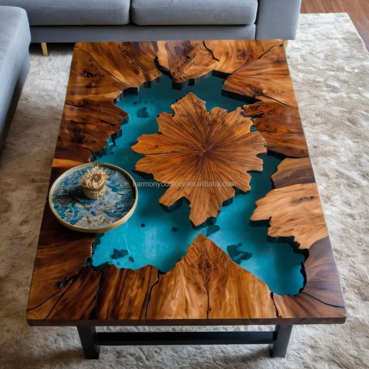 Solid Walnut Dining Table With Epoxy River Slab And Hand-Finished Edges — Deep Walnut | KIMLUD