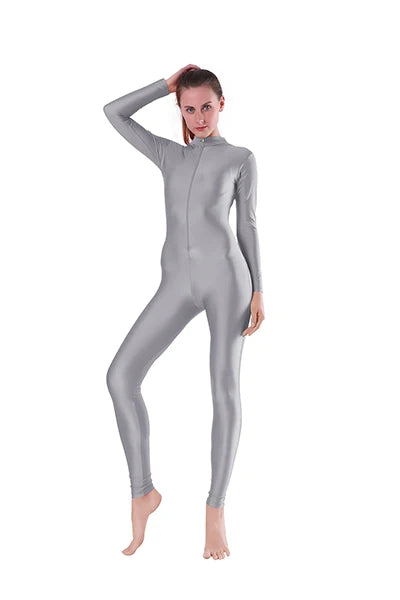 Unitard – Front Zip Mock Neck Long Sleeve – Nylon Elastane | KIMLUD