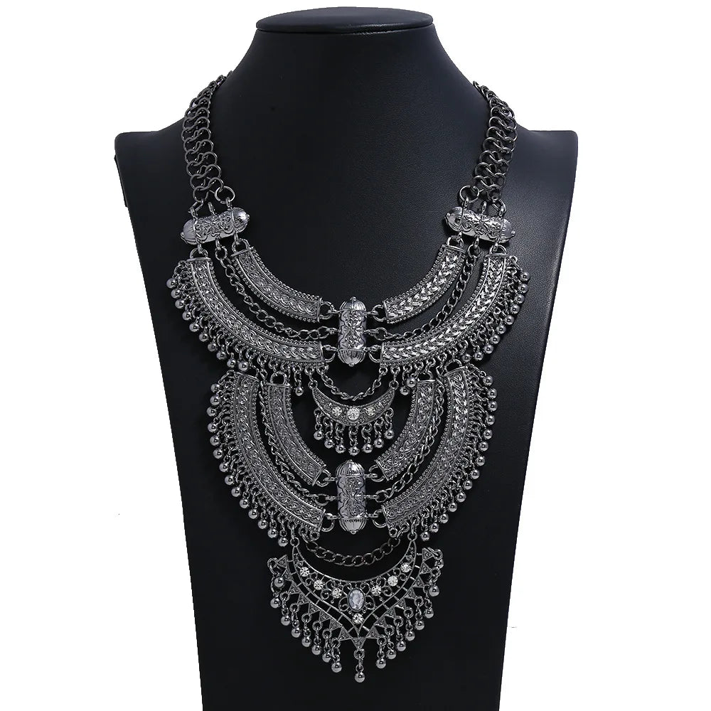 Choker Necklace – Multilayer Coin Collar – Rhinestone Tin Alloy | KIMLUD