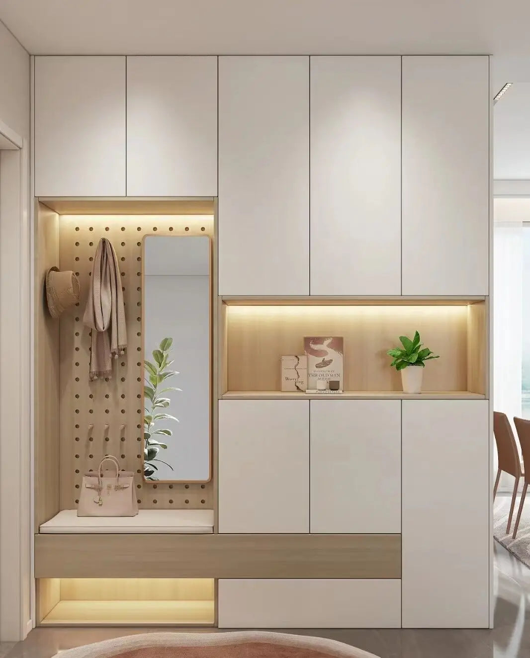 Modern Wooden Shoe Cabinet With Bench — Ivory | KIMLUD