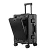 Aluminium Front Opening Luggage Case With Multifunction Password Lock And Cup Holder — Cool Silver | KIMLUD