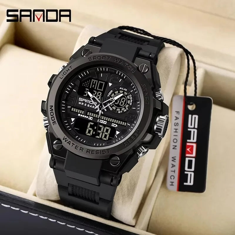 SANDA 6024 2025 Top Brand Men's Digital Watches 5ATM Waterproof Sport Wristwatch Quartz Watch for Men Clock Relogio Masculino