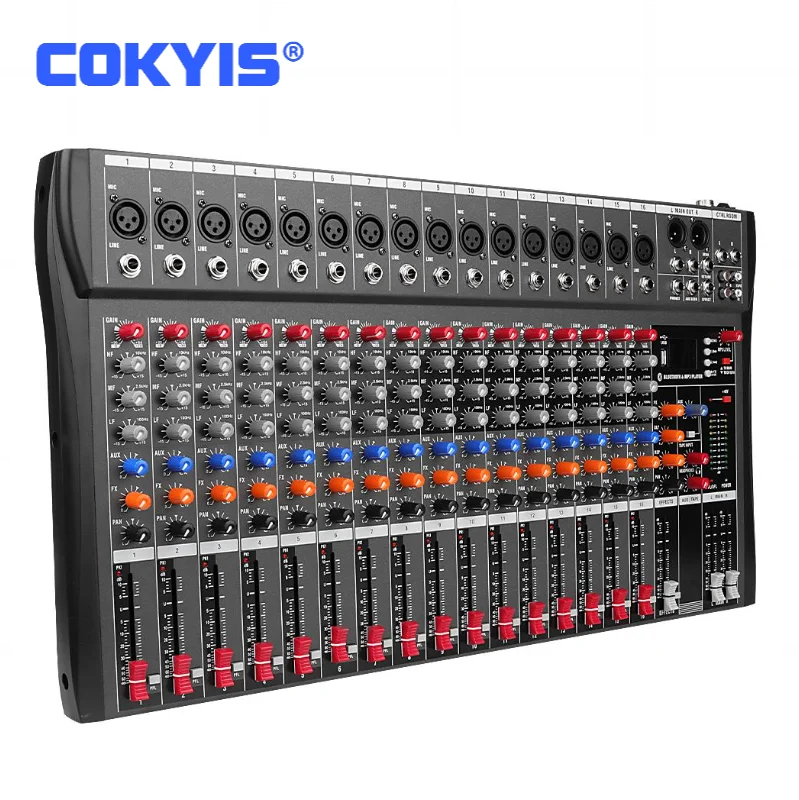 Professional 16 Channel Microphone Line Mixer Audio Sound Card Mixer with USB Bluetooth Sound System Stage Studio DJ Controller