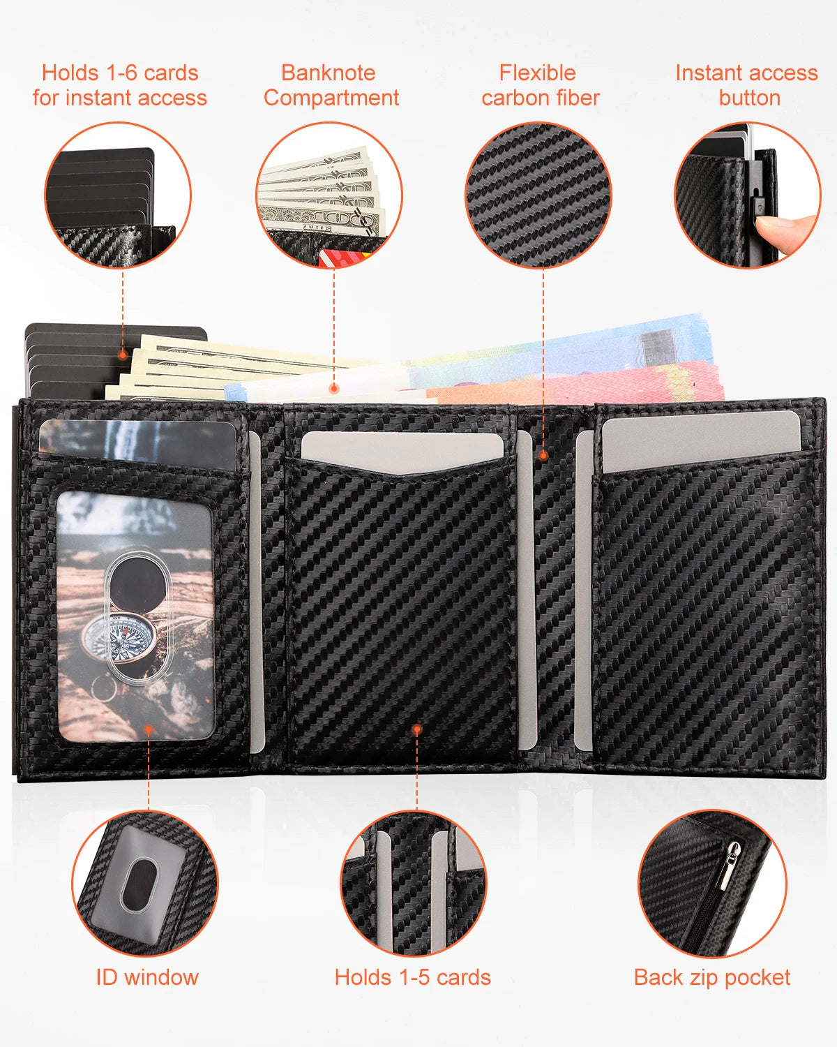 Wholesale Smart Credit Cards Holder Custom Logo Pop-Up Wallet for Men RFID Blocking Aluminum Carbon Fiber Credit CardHolder Case