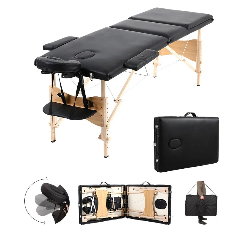 Metal Facial Massage Table Height-Adjustable Foldable — Black | KIMLUD