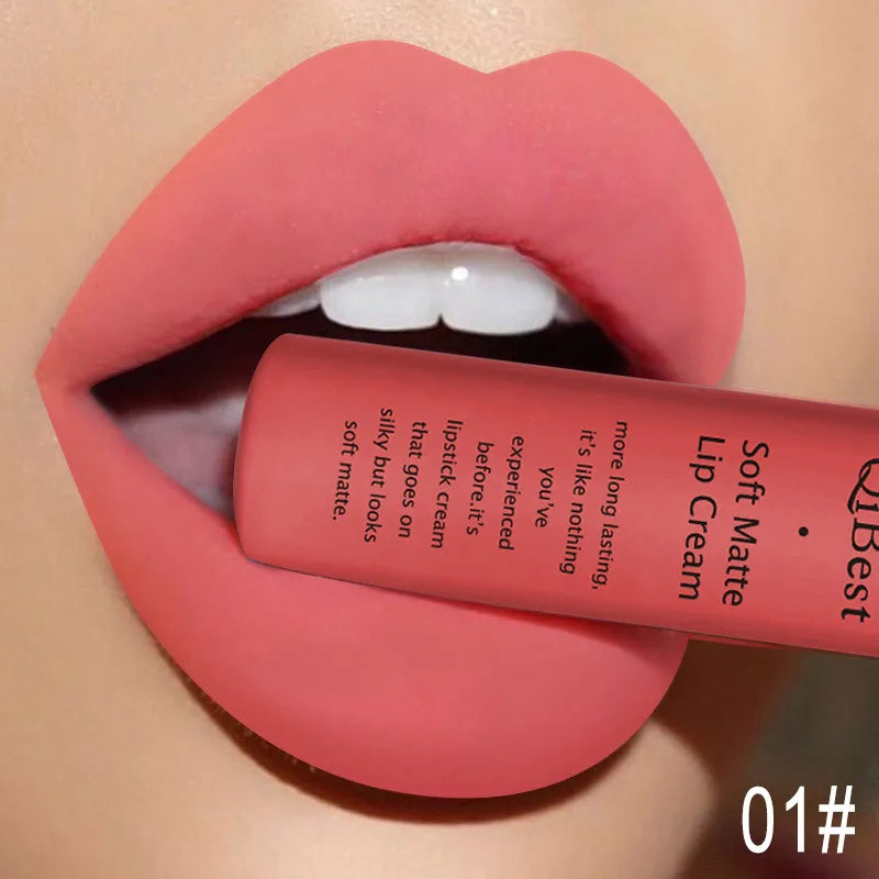 QIBEST Brand 34 Colors Liquid Lipstick Waterproof Matte Nude Lipstick Pigment Red Long Lasting Lip Gloss Women Makeup Lipgloss