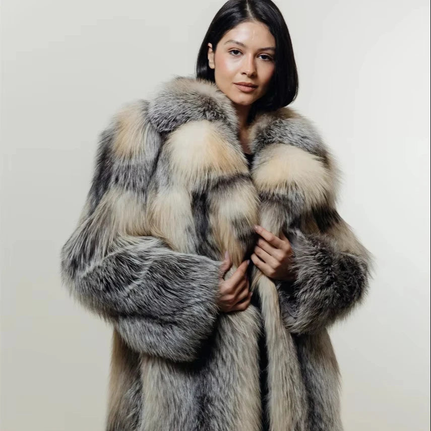 Short Coat Grey fox Fur with English Collar Thick Luxury Women's Grey fox Fur Jacket Winter Outdoor Wholesale Gift Mink Coat