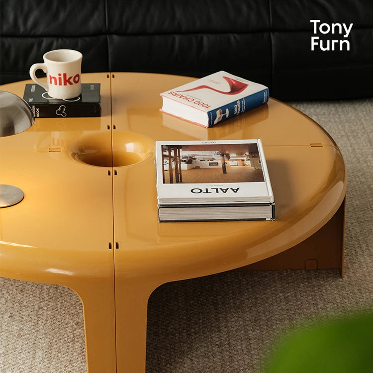 Sculpted High-Gloss ABS Coffee Table With Hidden Storage Compartment — Red | KIMLUD
