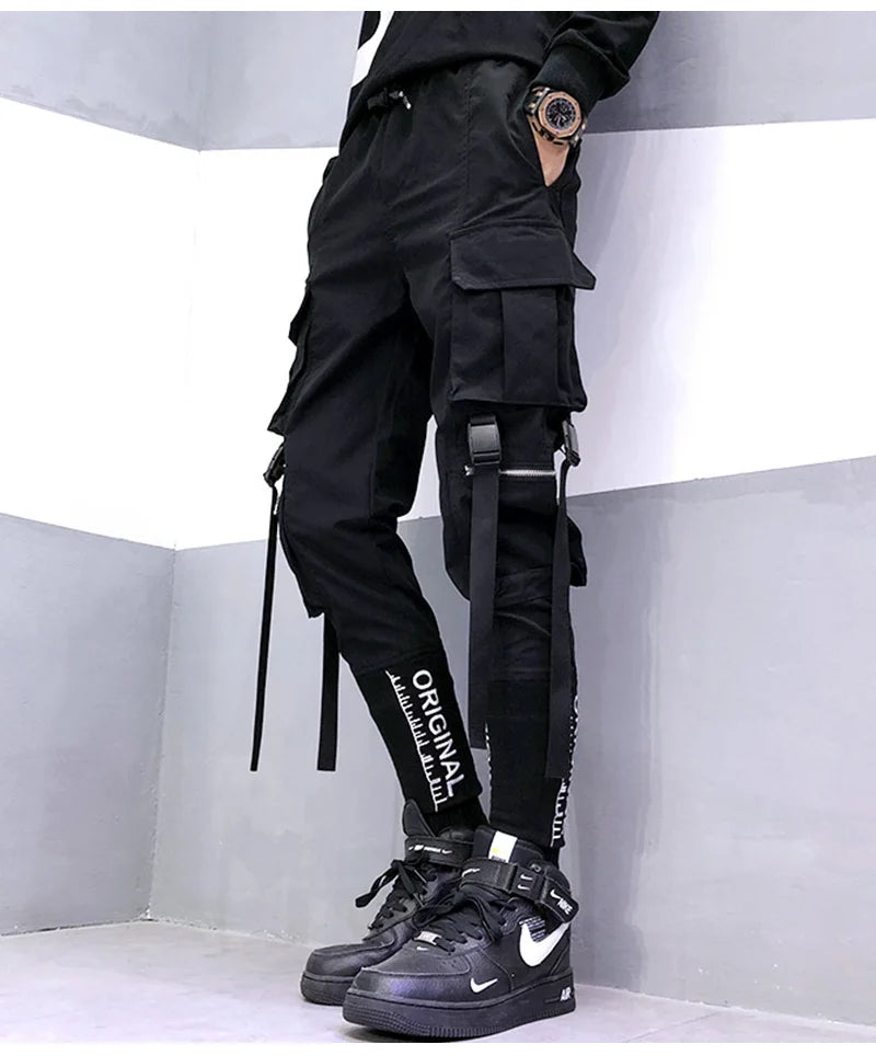 Harajuku Cargo Pants Techwear Joggers Multi Pocket Urban Streetwear Elements — Black | KIMLUD
