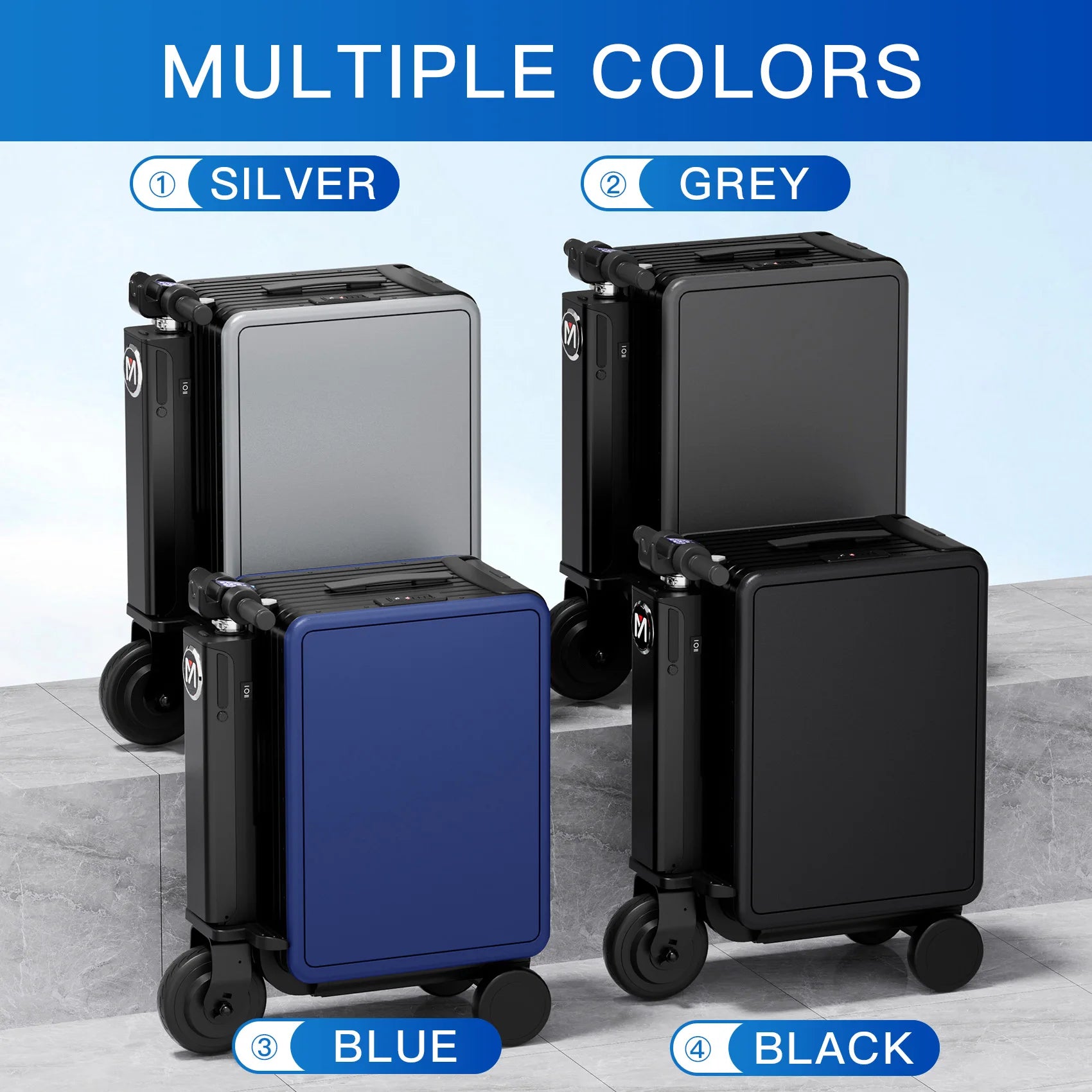 Aluminum Alloy Suitcase Rideable Smart Rolling — Black | KIMLUD