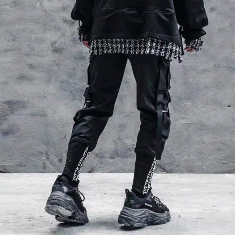 Harajuku Cargo Pants Techwear Joggers Multi Pocket Urban Streetwear Elements — Black | KIMLUD
