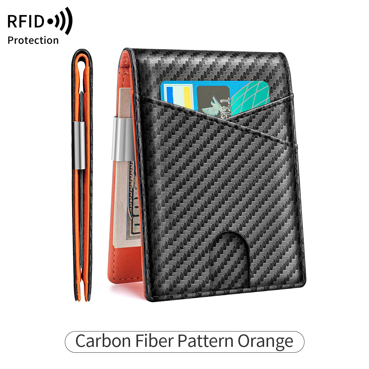 RFID Blocking Men's Carbon Fiber Pattern Wallet Minimally Thin Double Fold Credit Card Holder Portable Front Pocket Wallet