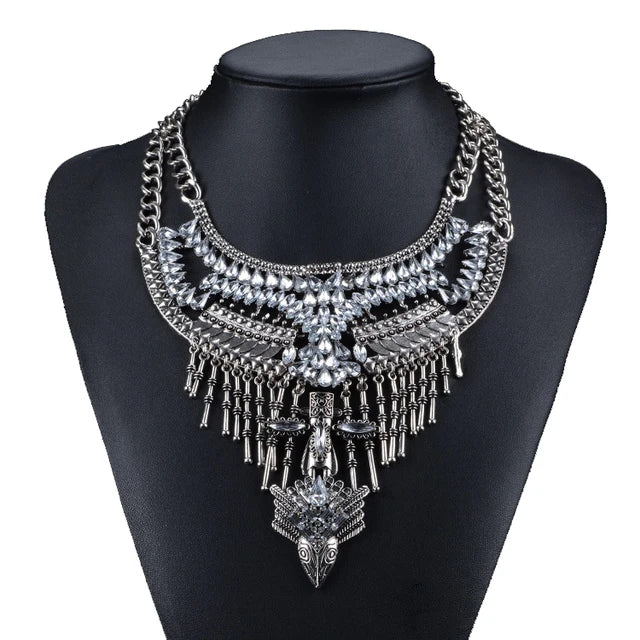 Boho Long Maxi Coin Necklace Women Vintage Ethnic Statement Big Collar Tassel Choker Necklace Femme Silvery Gypsy Jewellery