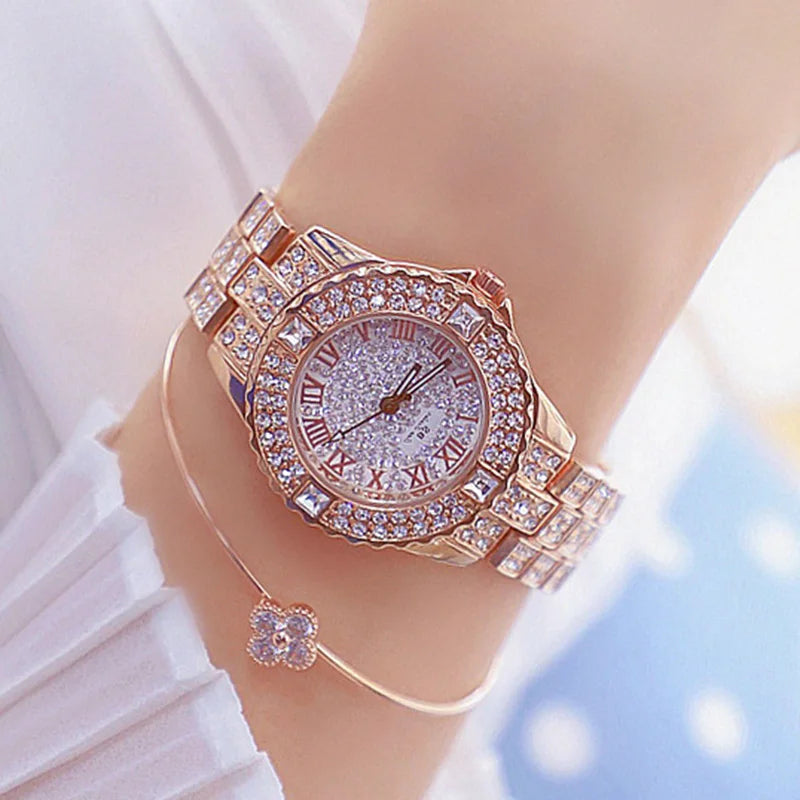 Stainless Steel Diamond Rhinestone Watch — Gold | KIMLUD