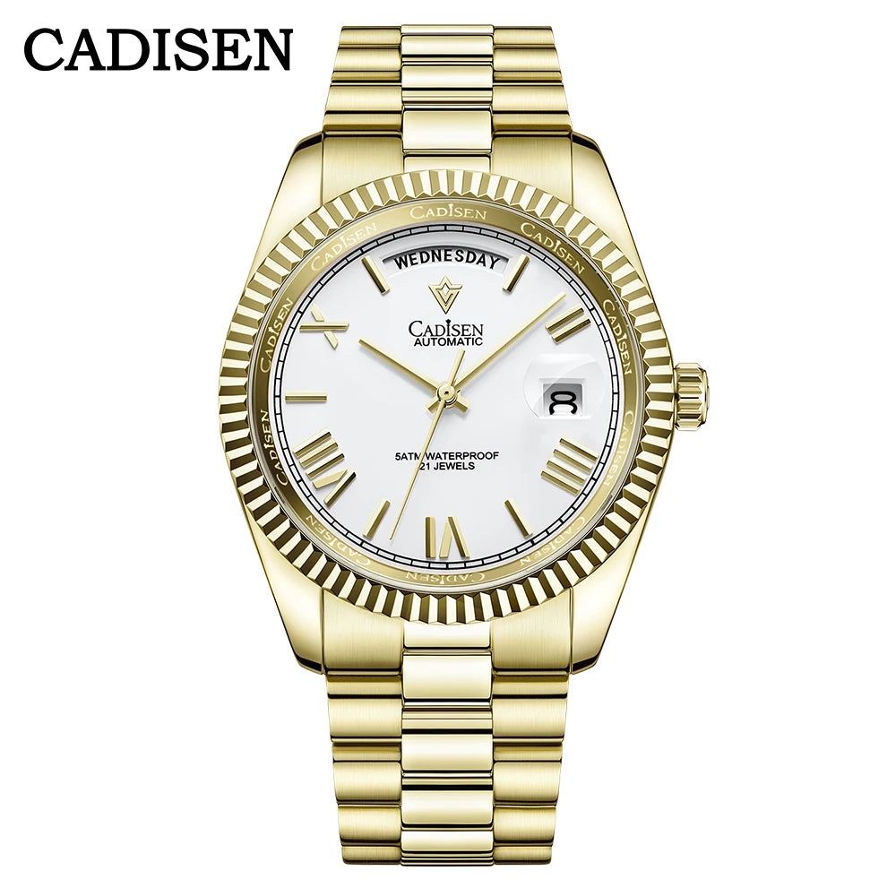 CADISEN Men's Mechanical Watches Luxury Meteorite Dial Automatic Watch For Men Week 100M Japan MIYOTA 8285 Movement Clock Man
