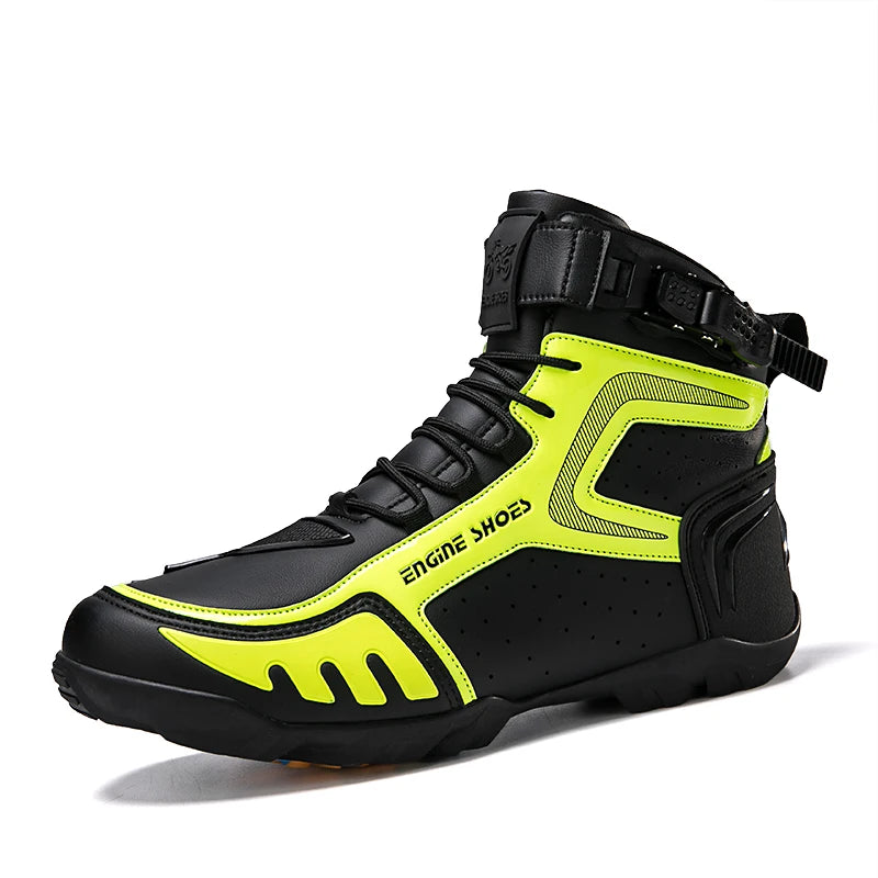 Microfiber Leather Motorcycle Boots High Top Buckle Slipon Luxe — Black | KIMLUD