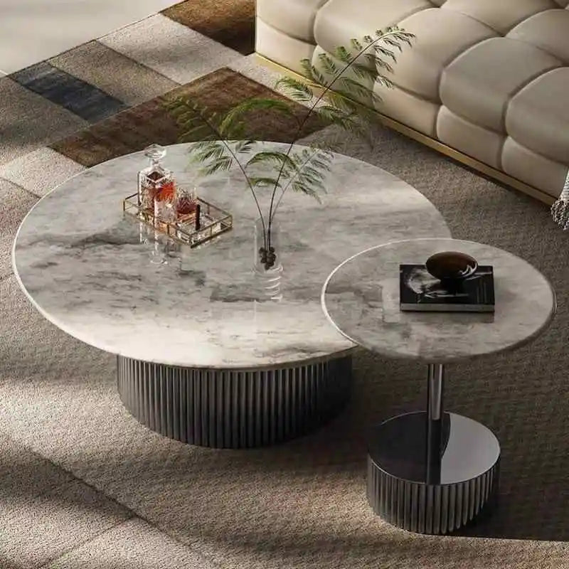 Metal Nordic Coffee Table Dual-Tier Round Top — Luna Grey | KIMLUD