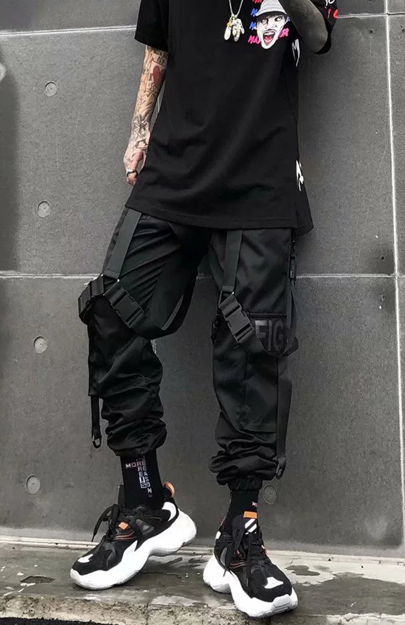 Harajuku Cargo Pants Techwear Joggers Multi Pocket Urban Streetwear Elements — Black | KIMLUD