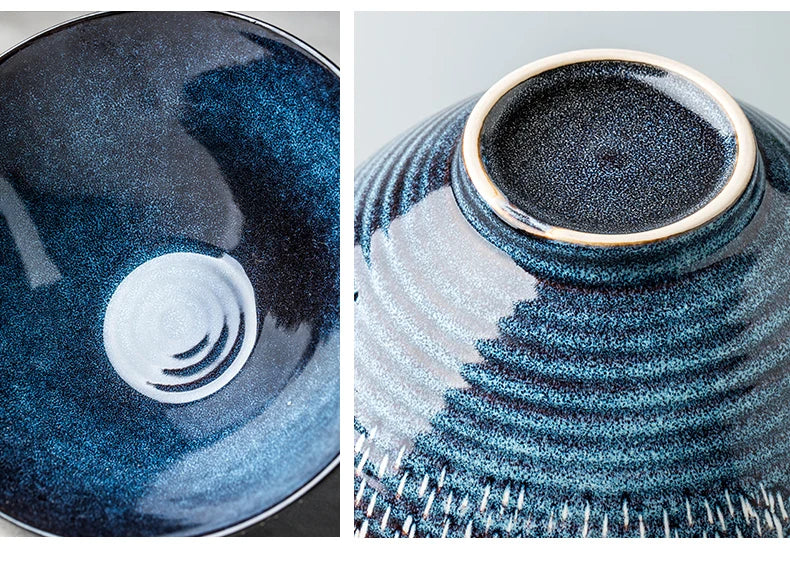 Ceramic Noodle Bowls Large Set — Cobalt Blue | KIMLUD