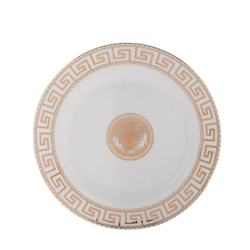 Bone China Dinnerware Set Minimalist Geometric Rim — Gold and White | KIMLUD