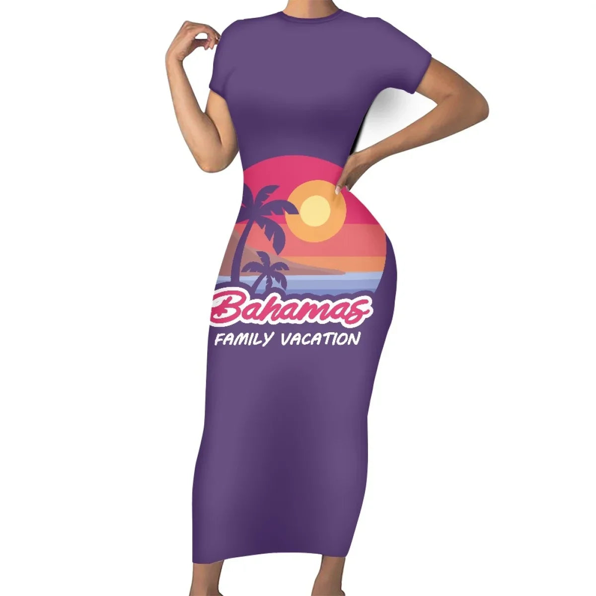 High Quality Custom Caribbean Island Print Elegant Plus Size Women's Dresses Casual Babados Bahamas Design Bodycon Dress Women