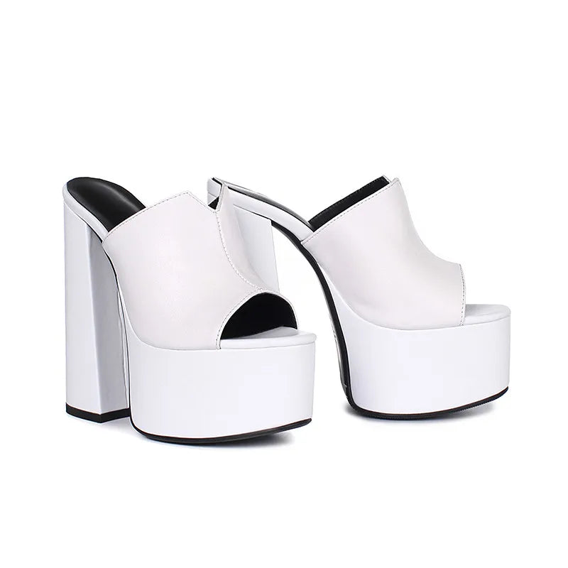 Genuine Leather Sandals Platform 8cm Heel — Black | KIMLUD