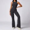 Women's Bodysuit Jumpsuit Hollow Casual Workout Wear Skinny Fit Tummy Control Solid Scrunch Butt Flare Leg Legging Jumpsuit