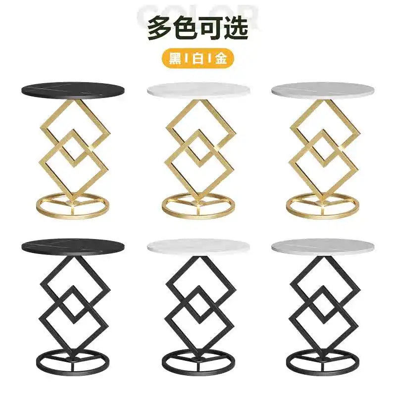 Modern Luxury Diamond Shaped Bracket Side Table Round Marble Center Table for Living Room Dining Elegant Home Furniture