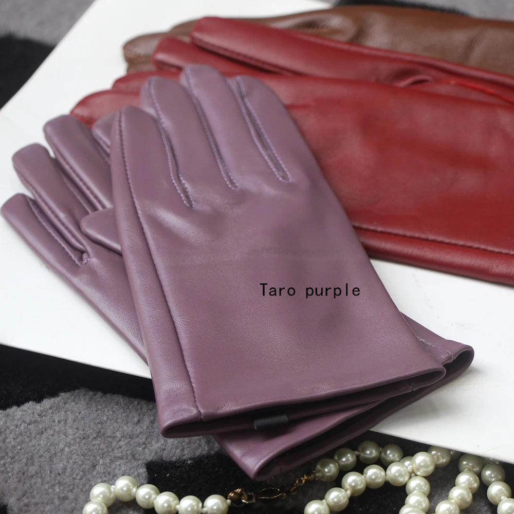 Leather Gloves Genuine Lambskin Short Black | KIMLUD