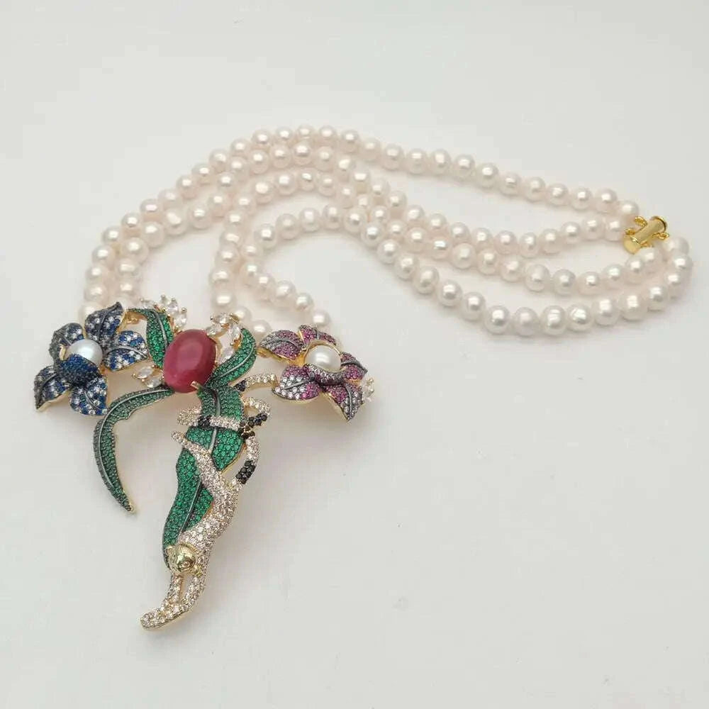 21-2-rows-white-round-freshwater-pearl-necklace-cz-pave-annimal-flower-monkey-gold-color-plated-pendant-luxury-wedding-kimlud-kimlud-33912911