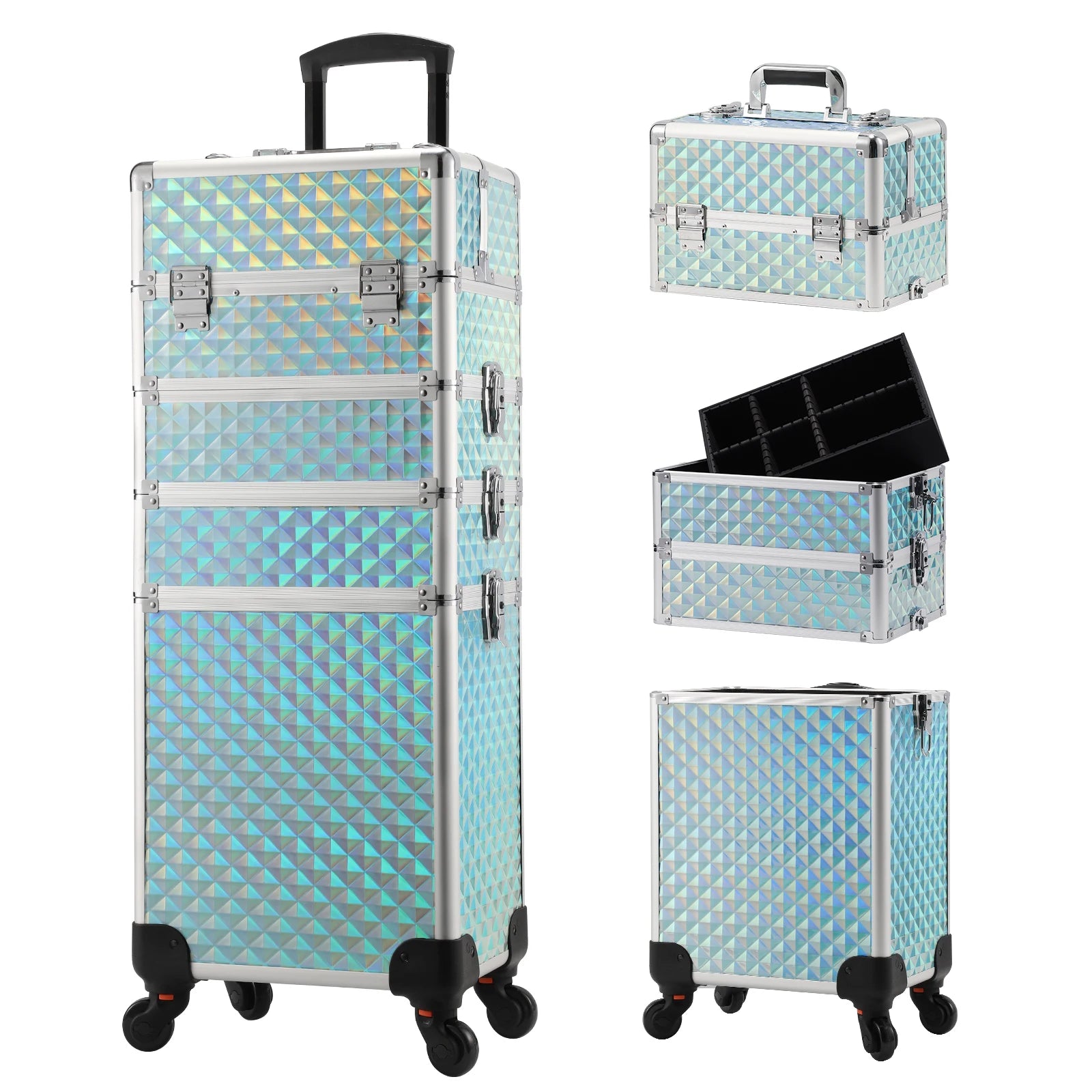 Aluminum Rolling Makeup Case 4-in-1 Water Resistant — Black | KIMLUD