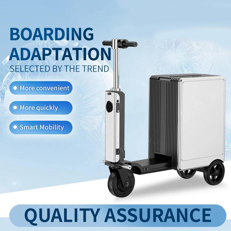 Smart ABS Luggage Scooter Bluetooth USB Charging Travel Trolley — Metallic Silver | KIMLUD