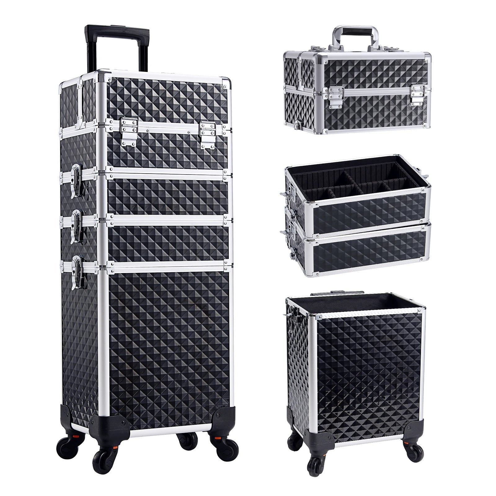 Aluminum Rolling Makeup Case 4-in-1 Water Resistant — Black | KIMLUD